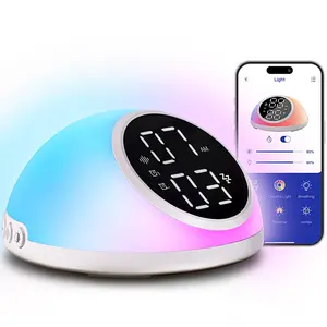 Alarm Clocks Bedrooms Sleep Sounds, Digital Dual Alarm Clock Bedroom, Bedside Alarm Clock Adjustable Brightness Button/App Control Night Light White Noises 12/24H Up to 10 Alarms, White