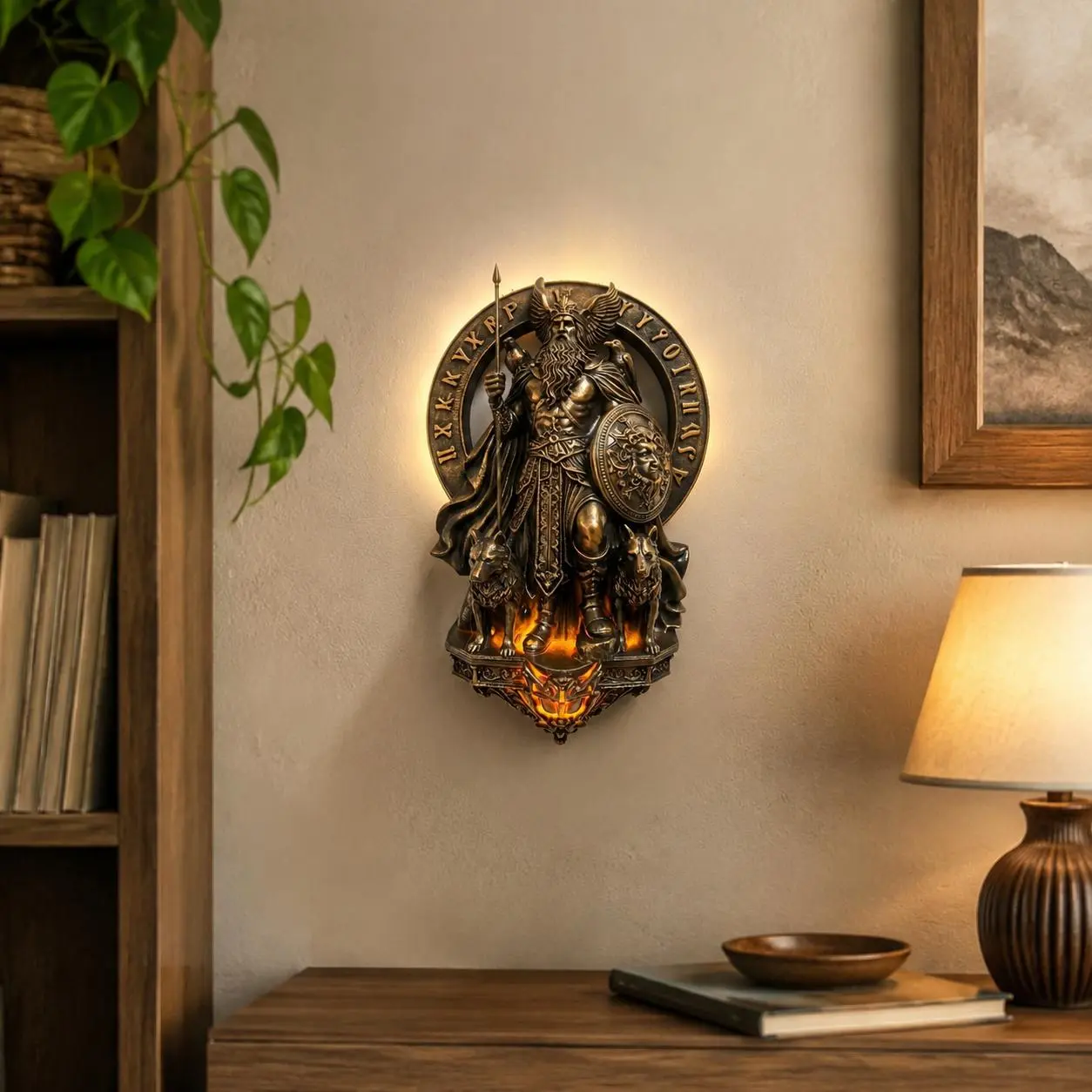 Resin Nordic Mythology Wall Hanging Night Light - Odin, Father of the Gods / Hecate, the Triple Goddess Retro Illuminated Wall Decor