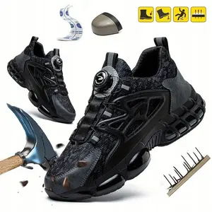 Men Safety Shoes Steel Toe Cap Work Boots Rotating Buckle Breathable Lightweight
