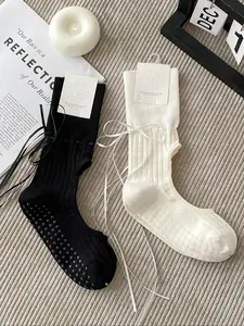 2 pairs Elegant Bow Back Fitted Lady Yoga Spring Fashion Minimalist Silicone Anti-Slip Fitness Pilates Socks for Women's Daily Home Workouts, Pilates Socks