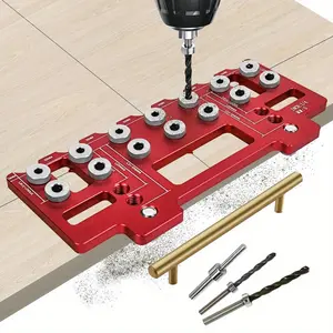 Handle Pitch Punch Hole Locator, Shelf Pin Drilling Guide Jig, Aluminum Alloy Pocket Hole Jig Kit, Straight Hole Drilling Template for Wardrobe Door Cabinet Installation Auxiliary Tool, Compact Design, Precision Drilling