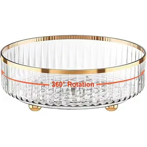 Rotating Skincare Makeup Organizer, 11" Round Lazy Susan, Turntable Vanity Organizers and Storage, Clear Large Spinning  Perfume Display Cases (Clear)