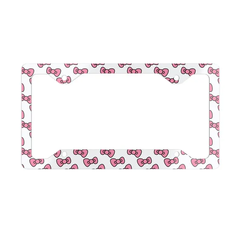 White Pink Bow License Plate Frame, Kitty Cute Car Decor, Gift for Mom, Car Accessories for Women