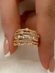 Fashion Geometric Zircon Ring for Women, Elegant Open Design, Statement Multi Ring, Casual Daily Wear, Party Accessory, Versatile Jewelry, Stackable Rings