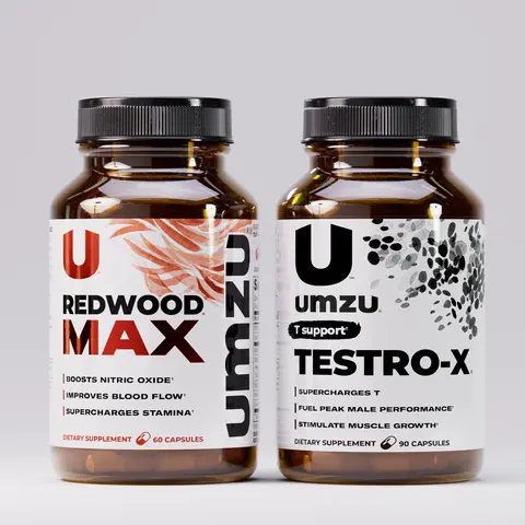 UMZU Peak Performance Fitness Healthcare Supplement Stack - Redwood Max & Testro-X Research-Backed Botanical Extract Capsules for Adult Men, Transparent Formulas for Nitric Oxide Support, Testosterone Boost, Blood Flow Control