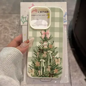 TPU Smartphone Casing, Cute Blush Pink Plaid Christmas Tree Bow Gift Box Festive Print, Flexible Protective Cover with Protection, Compatible with iPhone 17/16/15/14/13/12/11, Ideal Christmas Gift for Loved Ones