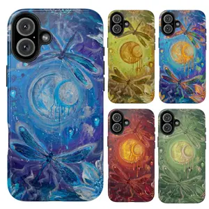 Whimsigoth Fairycore Dragonfly Phone Case for iPhone 17 16 15 14 13 12 11 Pro Max XR XS 6 7 8 Plus SE – Vintage Boho Floral Patchwork Aesthetic, Lotus Fairy Nature Design, Green Blue Red Yellow Colorway Phone Cover, Girly Floral Tough Waterproof Case