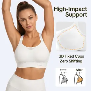 HSIA PowerMove High Impact Plus Size Front Zip Full Coverage Fixed Cups Racerback Sports Bras for Women Burst Proof Workout Bra Breathable Mesh Back Bra Adjustable Padded Straps Advanced Moisture Wicking Fabric Gym Running Bra for Big Bust