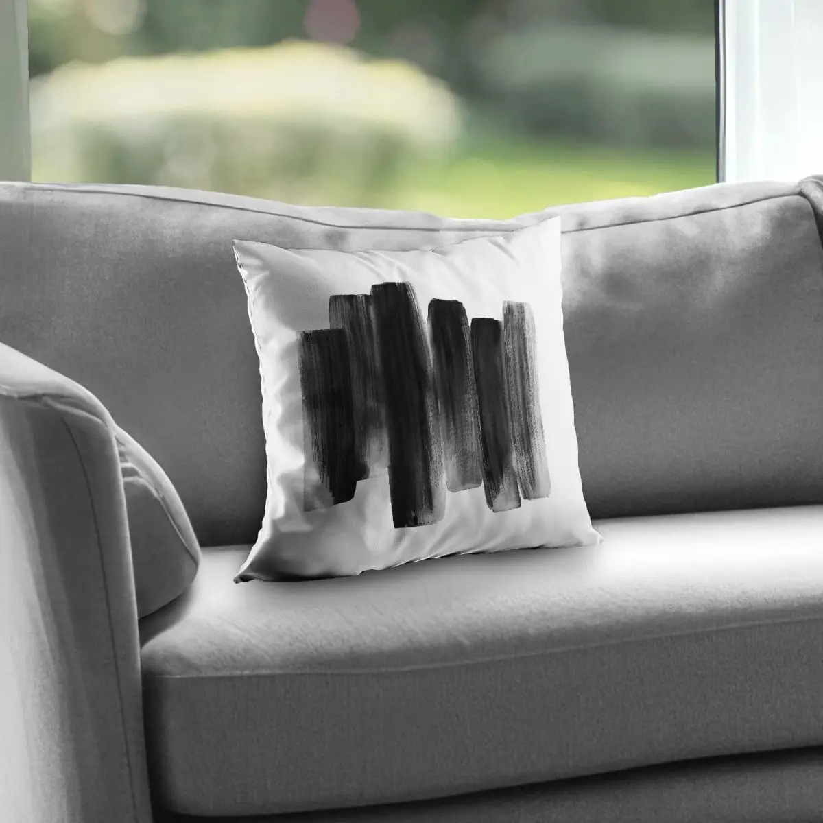 212 MAIN Abstract Minimalist Poly Twill Throw Pillow (14x14 in) - Black Geometric Shapes Cushion, Abstract Art Home Decor, Decorative Cushions