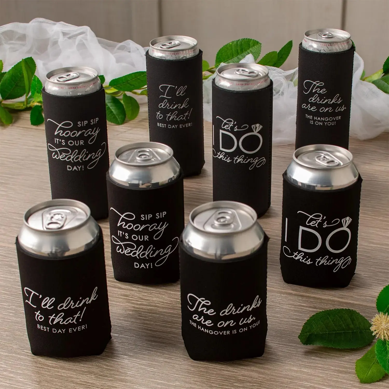 Premium Wedding Sayings Can Cooler Assortment - 24 Pc., Stylish, 12Oz
