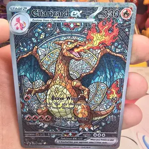 Charizard ex Stained-Glass Pattern Card Fractal-Glass OR Bubble Holographic Finish NEW BUBBLE HOLO TEXTURED VERSION with Standard English Back Gorgeous Display and Collection TCG Zard