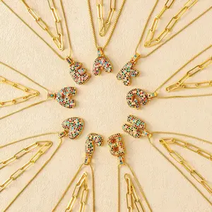 Foxgirl Initial Bubble Letter Necklace ColorfulBoho Balloon Pendant Box Chain Necklace Dainty Pave CZ Fashion Jewelry for Parties with Gift Box For Summer