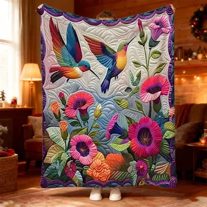 1pc Vibrant Hummingbird and Floral Print Blanket - Cozy Cover for Bedroom, Sofa & Camping - Colorful Nap Blanket Ideal for Any Setting
