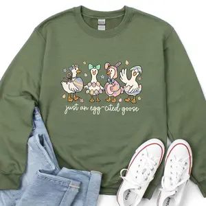 Just An Egg-cited Goose Kids Shirt, Easter Goose T-Shirt, Gift for Kids, Easter Animal Sweater, Adorable Spring Easter Tee, Gift for Her