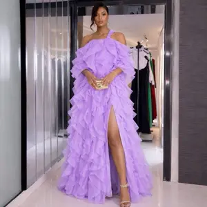 Empress Ruffle Gown Luxury Valentina Scarlet Cascade Ruffle Luxe Dress for Gala Red Carpet Dinner Wedding Asymmetrical Shoulder Design