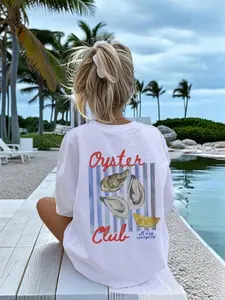 Oyster Club Everyday White T-Shirt, Casual Summer Tee, Summer, Casual Coastal Seafood Streetwear Top, Premium Cotton Fabric, Coastal Oyster Aesthetic, Relaxed Oversized Fit, Oyster & Lemon Print, Daily Wear, Perfect for Beach/Seafood Styl