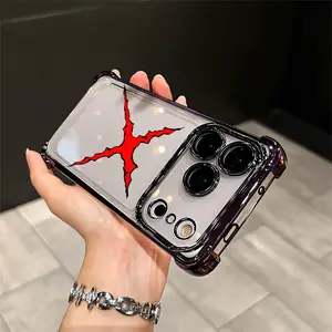 One piece Popular Anime Minimalist Red X Design Suitable for Aesthetic Electroplated TPU Casing For iphone 17 16 15 14 13 12 11 PRO PLUS Samsung S26 S25 S24 Four Corners Anti-Fall Transparent Casual Soft Silicone Y2K style Fan Gifts Phone Cases L1930