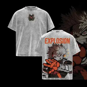 valentine shirts  My Hero Academia Bakugou Katsuki Oversized Vintage Washed Anime T-Shirt Streetwear Graphic Tee Heavy Cotton Top Perfect for Explosive Hero Fans