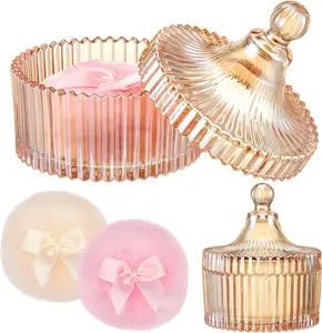 Ultra Soft Powder Puff and Container 3.3" High Density Velvet Dusting Washable Reusable Powder Puff,Body Powder Puff and Glass Jar Holder Loose Powder Box with Puff for Face Makeup