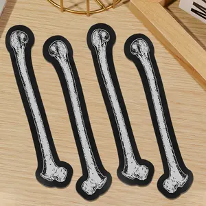 Gothic embroidered long bones punk heat transfer patch set #Summervibes, 4 pieces, cuttable fabric patches suitable for heat pressing or sewing, ideal for clothing, backpacks, and DIY decoration.