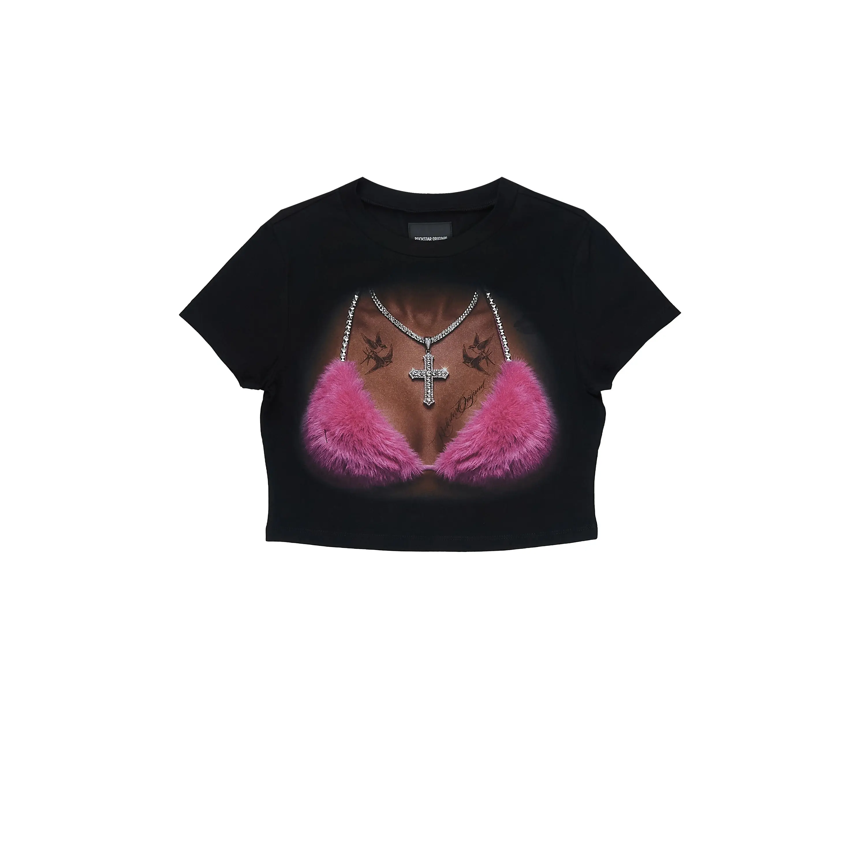 Alvinette Black/Pink Rhinestone Baby Tee Shirt