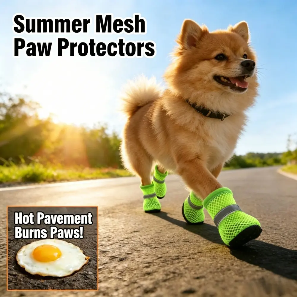 Dog Summer Heat-Resistant Shoes, Breathable Mesh, Reflective Straps, Non-Slip Rubber Sole, Suitable for Small to Medium Dogs, Pet Outdoor Gear