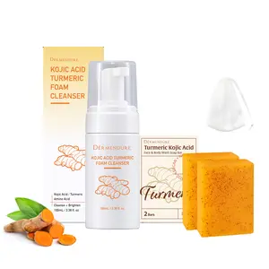 3-in-1 Turmeric & Kojic Acid Brightening Face and Body Wash Set: Dark Spot Remover Skin Brightening, Even Tone, for Body, Underarm, Knees, Elbows, Inner Thigh, Bikini Areas (100mL + 100g x2)