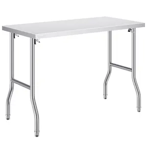 Commercial Worktable And Workstation, 48 X 24 Inch Folding Prep Table, Heavy-Duty Stainless Steel Folding Table With 661 Lbs Load Capacity, Durable Kitchen Work Table, Silver Finish, Commercial Kitchen Island