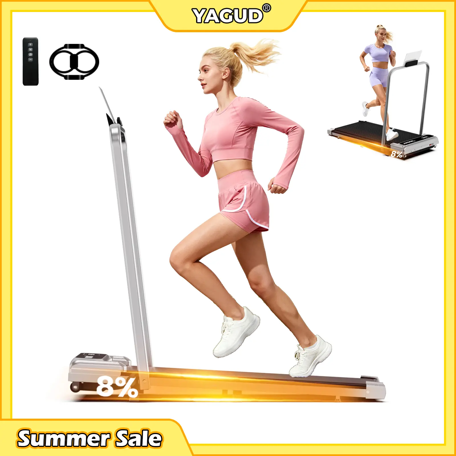 【SUMMERSALE】Yagud Walking Pad with Wheels,Remote Control, LED Display, Portable Under Desk Treadmill for Small Spaces, Home/Office Exercise Equipment Fitness Workout Calories