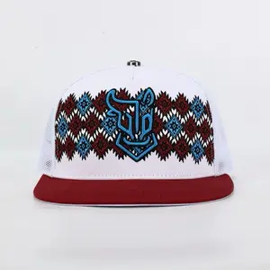 Horse-Bull Aztec Burgundy Blue Hat with Aztec Pattern and Blue Logo