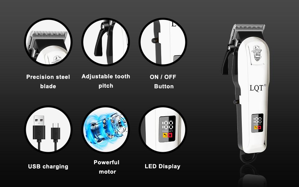 LQT Men's hair clipper  professional electric haircut set, including a razor, suitable for family barber shops, digital display LCD screen, USB charging, Father's Day gift
