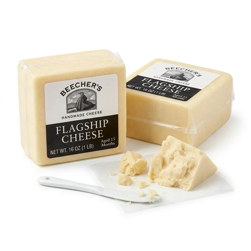Beecher's Handmade Flagship Cheddar Cheese Bundle - 2 x 1lb Blocks (2 lbs Total), 15 Months Aged Artisan Made Award-Winning Cheese with Enzymes, No Added Sugar, Refrigerated for Baking