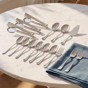 15pcs Stainless Steel Serving Utensils Cutlery Tableware Tool Set - Includes Spoons, Forks, Tongs, Slotted Spoon, Ladle, Cake Server for Kitchen Catering, Birthday Party,summerwins summerwins