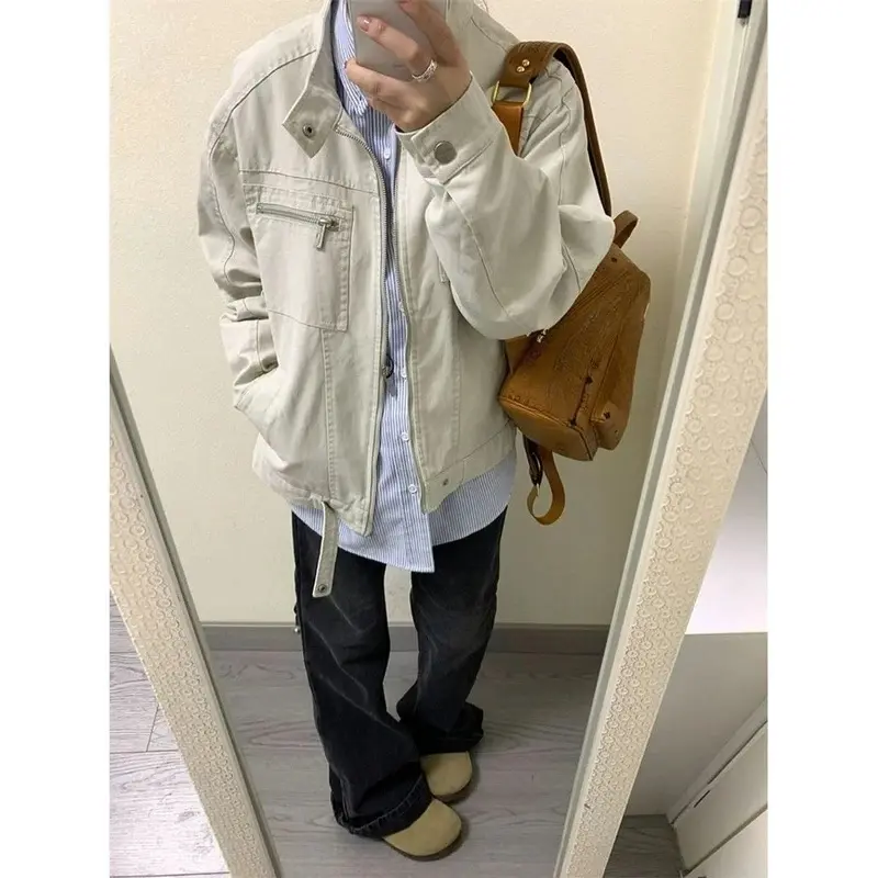 American Vintage Denim Coats Women and Mens Casual Y2k Clothing Harajuku Gothic Jean Jackets Retro Autumn 2025 Casual Chic
