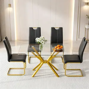 47.24 inch Rectangular Glass Dining Table for 4,Modern Kitchen Table with Golden Metal Legs & Adjustable Feets,Easy Assembly Dinner Table Support 320 lbs,Stylish Durable Design for Dining Room,Apartment Furniture （Only Table）