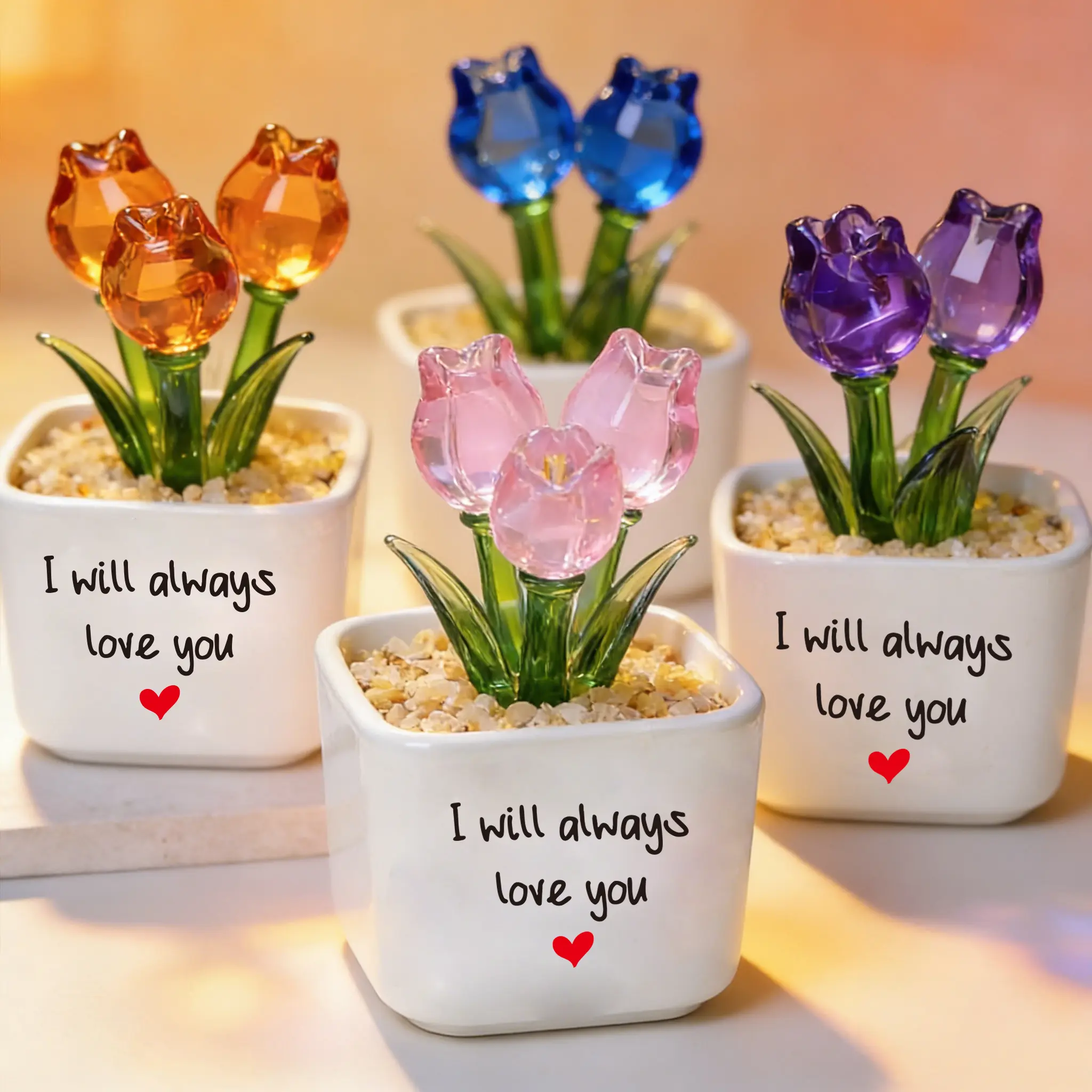 cute handmade Glass Tulip Gift for Mom,positive tulip flower，Personalized Hand Blown Forever Flower, dream bouquet，Custom Mother’s Day Gift, Glass Flower Pot,decorative faux flower， Birthday Gift for Mom Grandma，birthday anniversary gift
