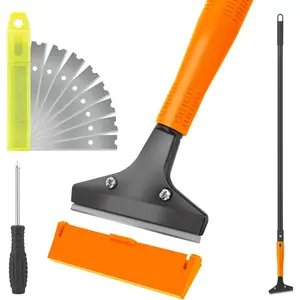 Razor  Floor Scraper, 4" Wide Heavy Duty Scraper Tool with 45.7" Long Handle, 10 count Extra Metal ,  Scrapers for Cleaning Wall Glass Tile Floor  Gum Glue Stains Linoleum