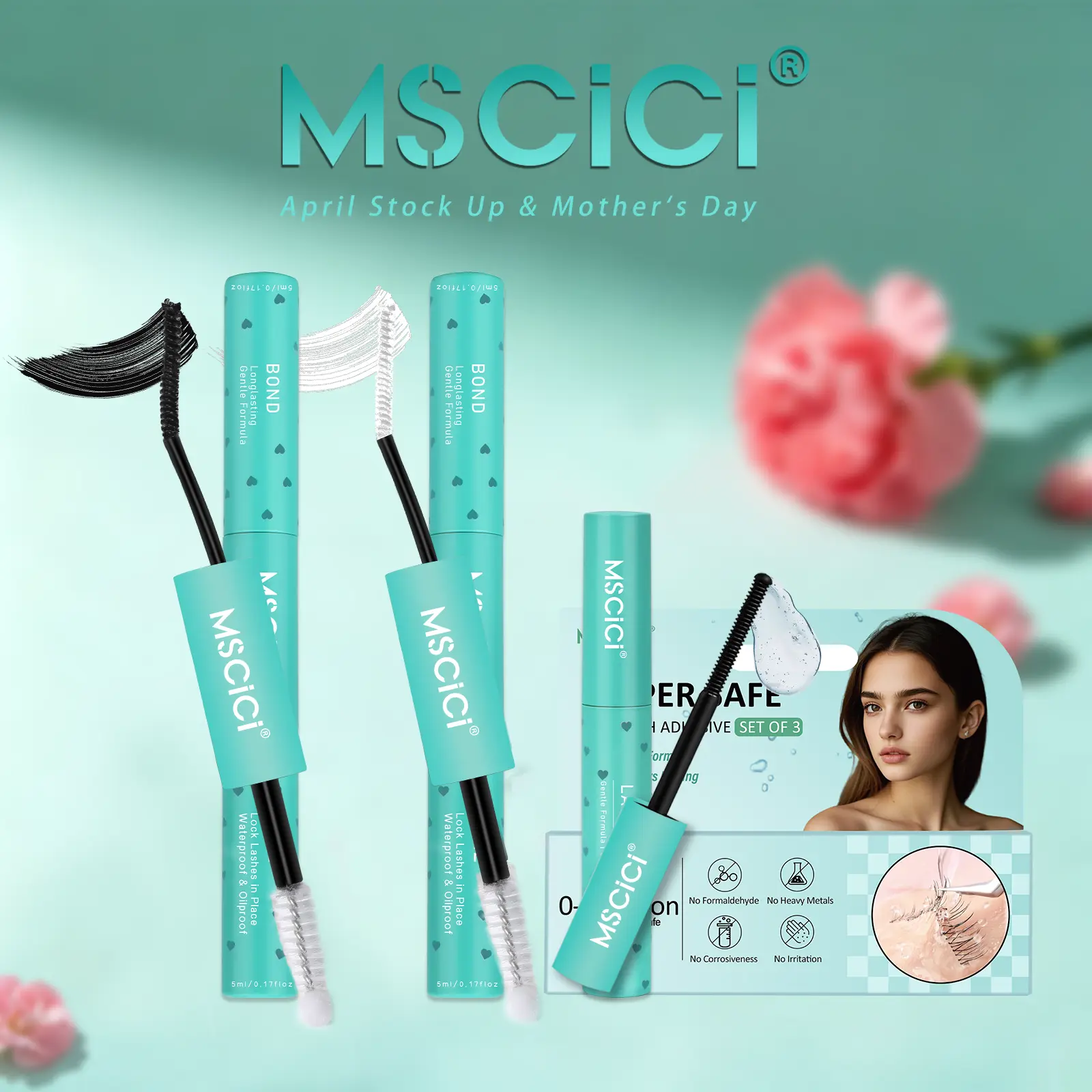 MSCICI Lash Glue Kit ,Pack of 3,  Lashes Clusters upgraded, 2in1 Bond & Seal | Waterproof, Long-Lasting, Tear-proof ,Cosmetic Makeup ,Christmas gift ,makeup products,Eyelashes Makeup