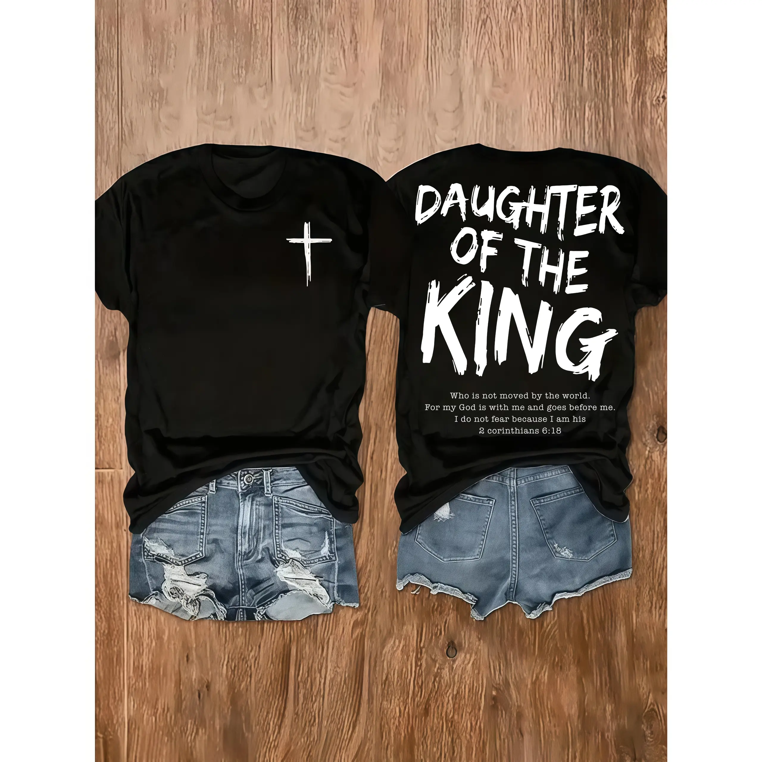 Comfortable and stylish for wearing at home or on the go King Jesus Graphic T-Shirt - Women's Soft Casual Crew Neck Short Sleeve T-Shirt, Double Sided Print, Essential for Women