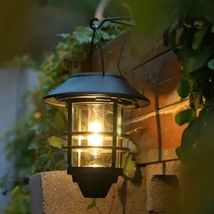 DERAYSION   2 Pack Solar Wall Lantern Lights Outdoor, IP65 Waterproof Solar Powered Hanging Lights with Tungsten Filament Bulb, Dusk to Dawn Auto On/Off Solar Sconce Lights for Porch, Fence, Wall, Patio Deco outdoorfun