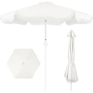Best Choice 9ft Fringe Market Umbrella – Boho Patio Sunshade w/ Tilt, UPF50+, Steel Pole for Table, Pool, Deck