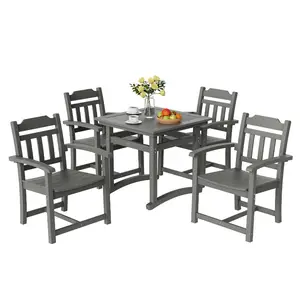 fathersdaygift VEVOR 5 Pieces Patio Dining Set, Outdoor Square Furniture Table and Chairs, All Weather Garden Furniture Table Sets, HIPS Small Patio Conversation Set, For Lawn, Deck, Backyard, Poolside, Light Gray
