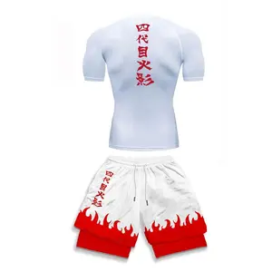 Compression Shirt+Gym Shorts 2PCS Workout Summer Anime Print GYM Compression Set Running Sport Fitness Suit for Men Sportwear