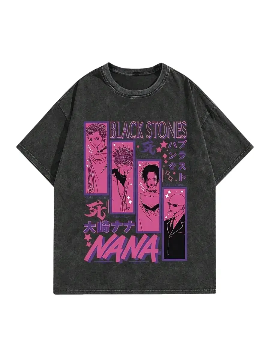 NANA Black Stones Anime Graphic T-Shirt, Vintage Washed Distressed Oversized Manga Streetwear Top, Retro Osaki Nana Black Stones Band Tee for Men Women, NANA Anime Fan Gift & Y2K Aesthetic Apparel