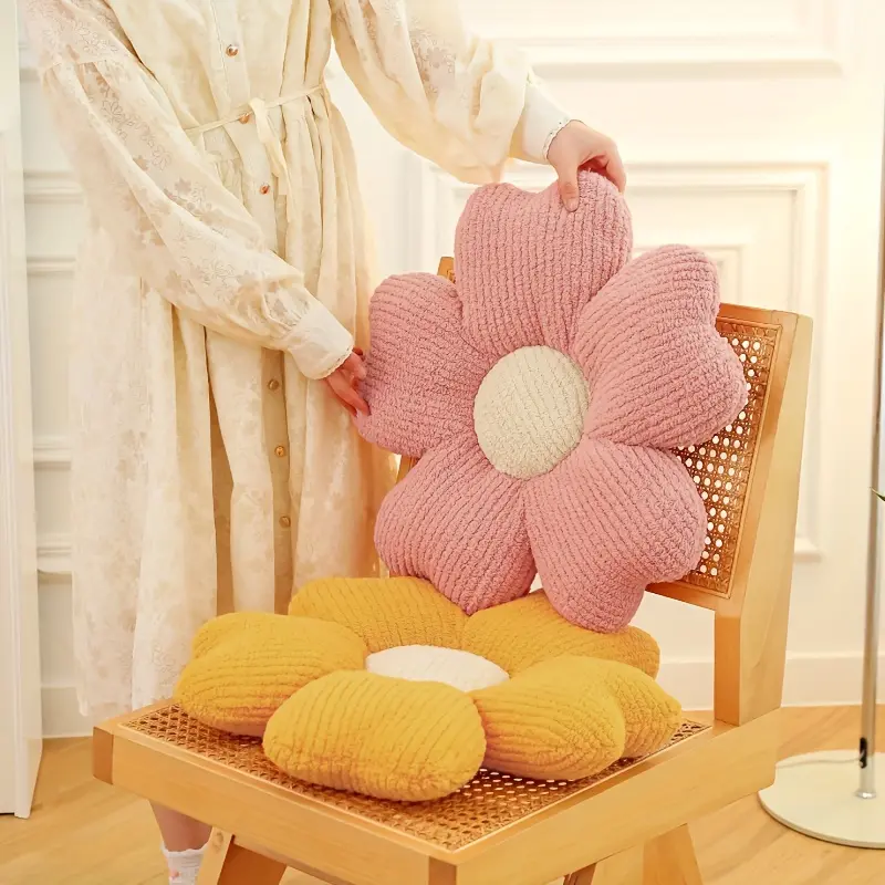 1pc Floral Knit Seat Cushion - Soft Breathable Five-Petal Flower Design, Washable Home Decor for Sofa, Dining Chair, or Table, Mixed Colors (Pink & Yellow), Versatile Home Decor| Petalshaped Design| Polyurethane Filling, Cushion Covers fo