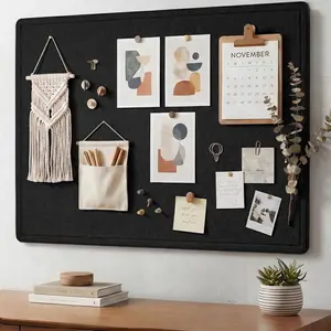 Large Black Cork Board 48" x 36", Foldable Felt Notice Pin Board for Wall, 4' x 3' Decorative Bulletin Board Photo Display Board with Self-Adhesive Tape for Office, School & , 25 Pushpins