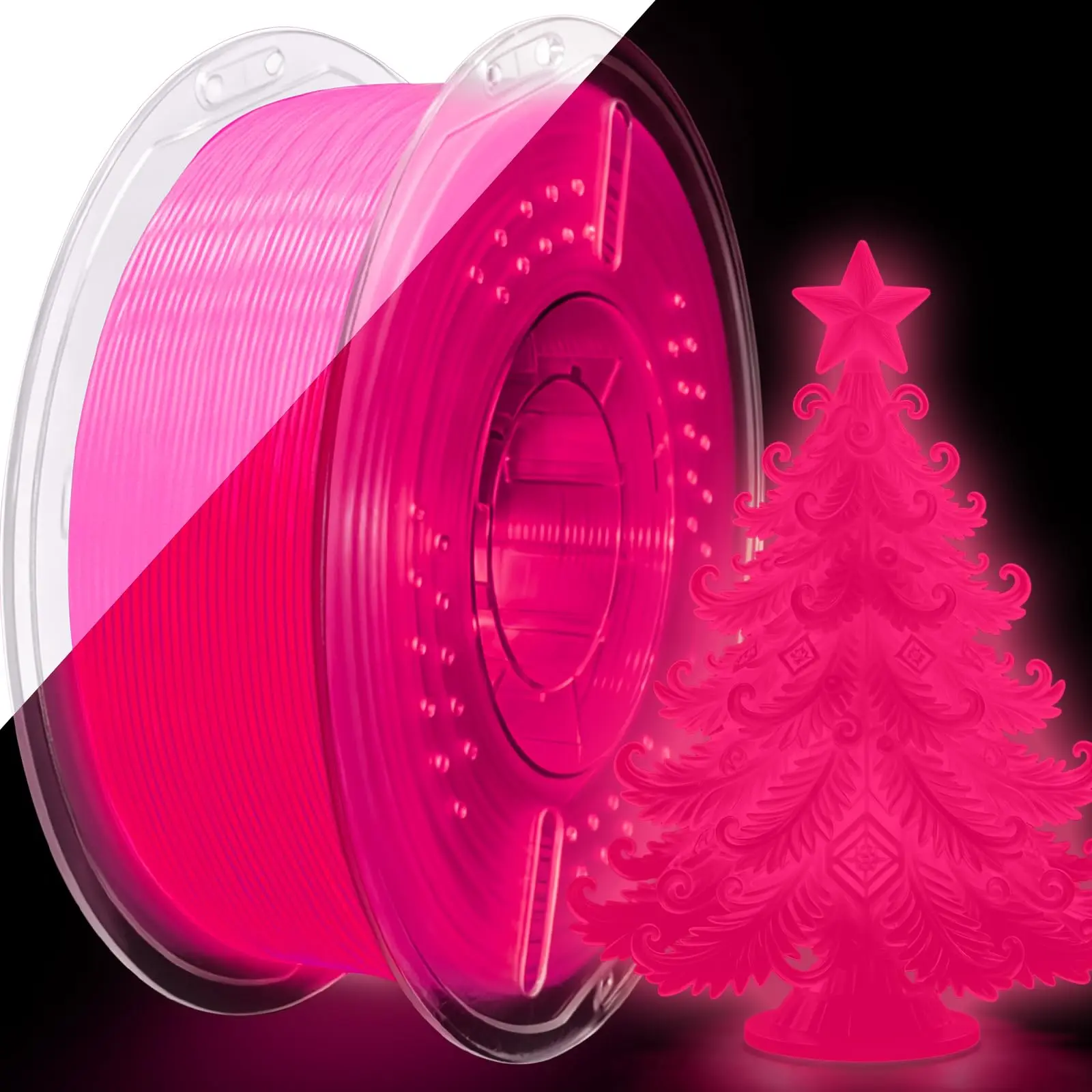 Glow in the Dark PLA+ Filament 1.75mm, Neatly Wound Luminous Bright 3D PLA+ Printing Filament, Powerful Luminescence & Long-Lasting Afterglow, Fit for Most 3D Printer - 1kg Spool (Pink)
