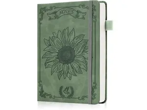 Sunflower Journal 100GSM College Ruled A5 Leather Notebook Flower Diary with Heart-Shaped Shadow 5.7" x 8.3" for Girls Women Journaling Writing