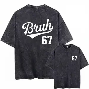 A Dark Gray Boys' T-Shirt Featuring a 3D Digital Print of "67 SIX SEVEN", Made from 100% Polyester. This Trendy Short-Sleeve Crew Neck Is Perfect for The Back-To-School Season And Serves As a Versatile, Stylish, And Casual Summer Top