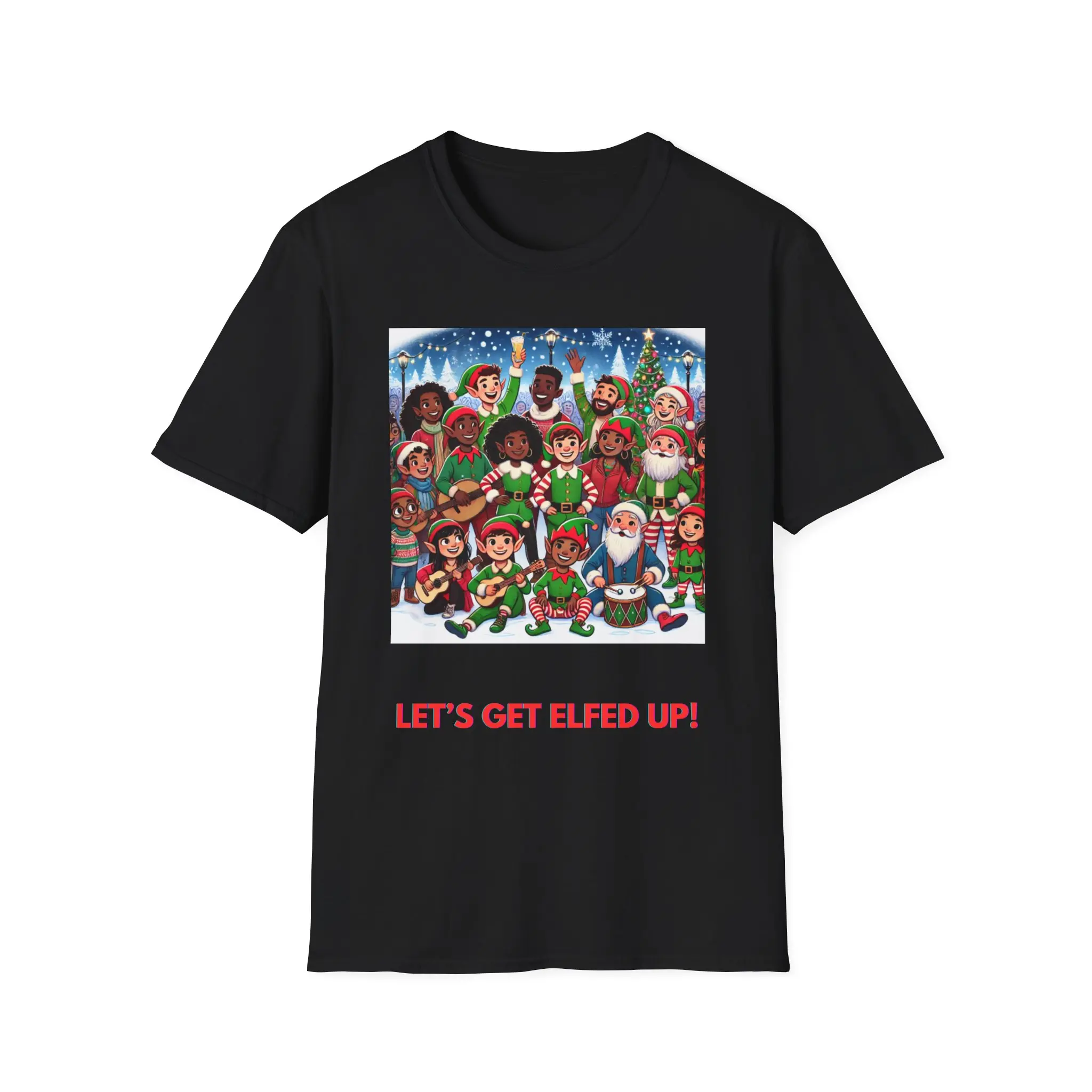 Let's get elfed up! 4, Funny Christmas Elf Graphic Tee, Unisex Holiday T-Shirt, Diverse Elves Christmas Tee, Diversity Xmas Top